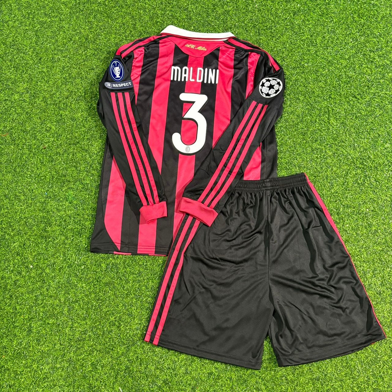 Paolo Maldini AC Milan 2008-2009 Final Season Kids Long Sleeve Home Retro Football Jersey Kit