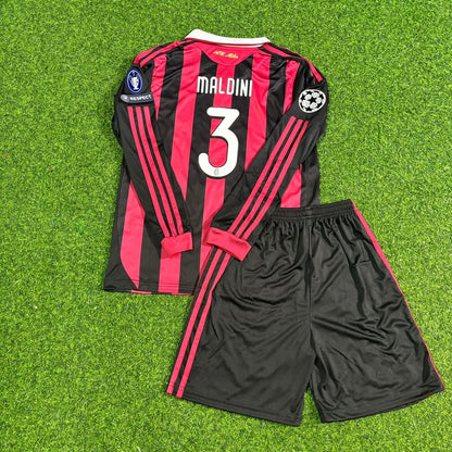 Paolo Maldini AC Milan 2008-2009 Final Season Kids Long Sleeve Home Retro Football Jersey Kit