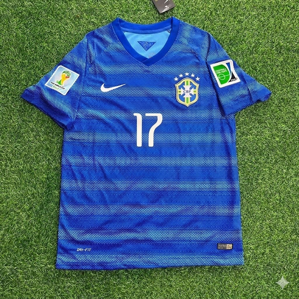 Luiz Gustavo 17- 2014 World Cup Retro Blue Football Jersey