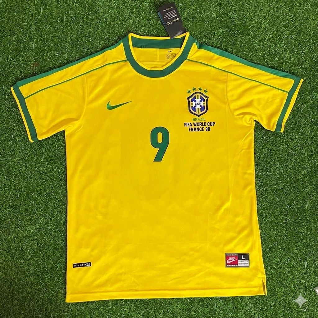 Brazil World Cup 1998 Giovane Élber #9 Retro Football Jersey Kit