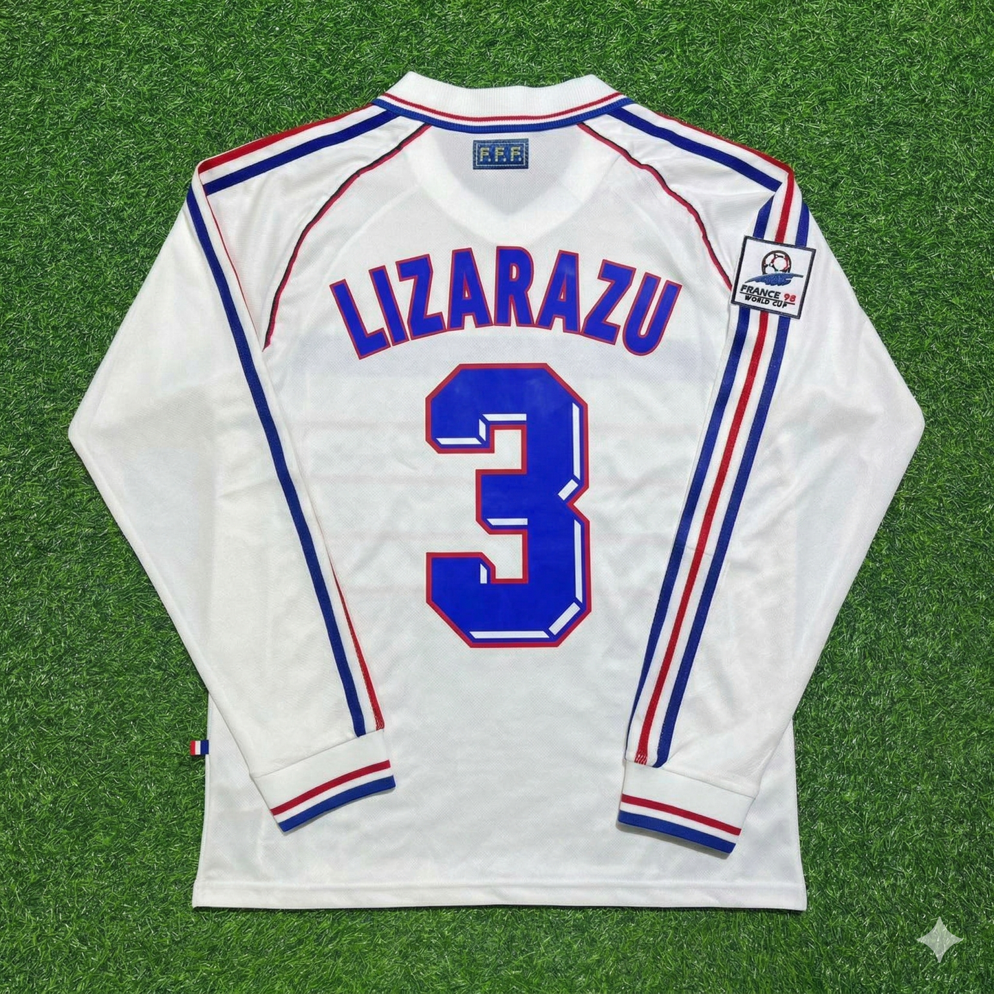Bixente Lizarazu #3 France 1998 World Cup White Away Long Sleeve Retro Jersey