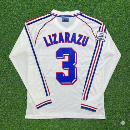 Bixente Lizarazu #3 France 1998 World Cup White Away Long Sleeve Retro Jersey