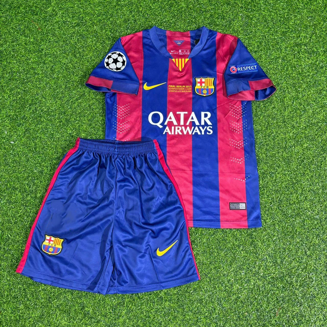 Jordi Alba #18 Barcelona 2015 Champions League Final Kids Retro Football Jersey