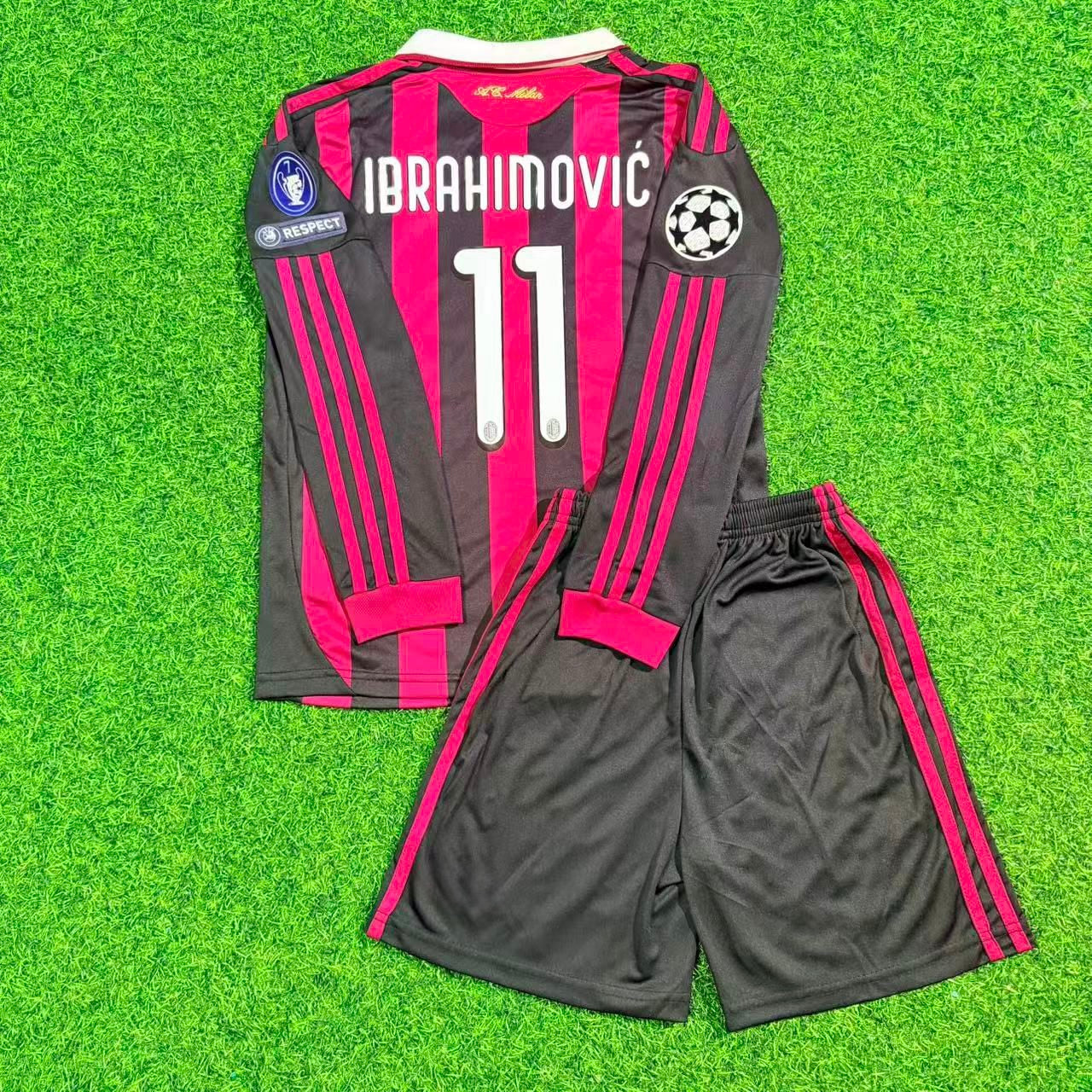 Zlatan Ibrahimovic AC Milan Kids Retro Long Sleeve Football Jersey Kit