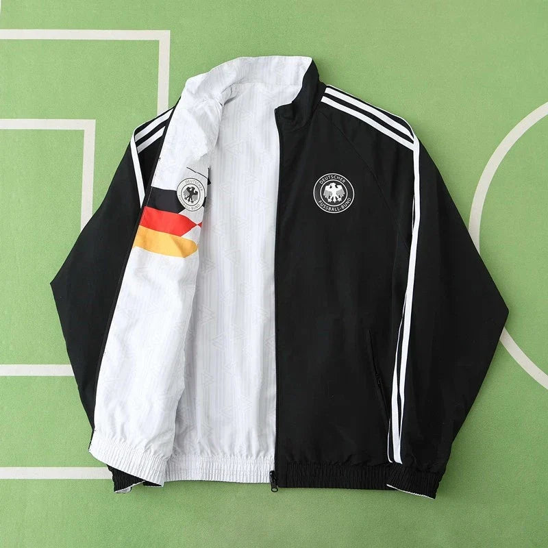 Germany World Cup 1990 Deutschland Retro Double Sides Windbreaker - Reversible Jacket Black