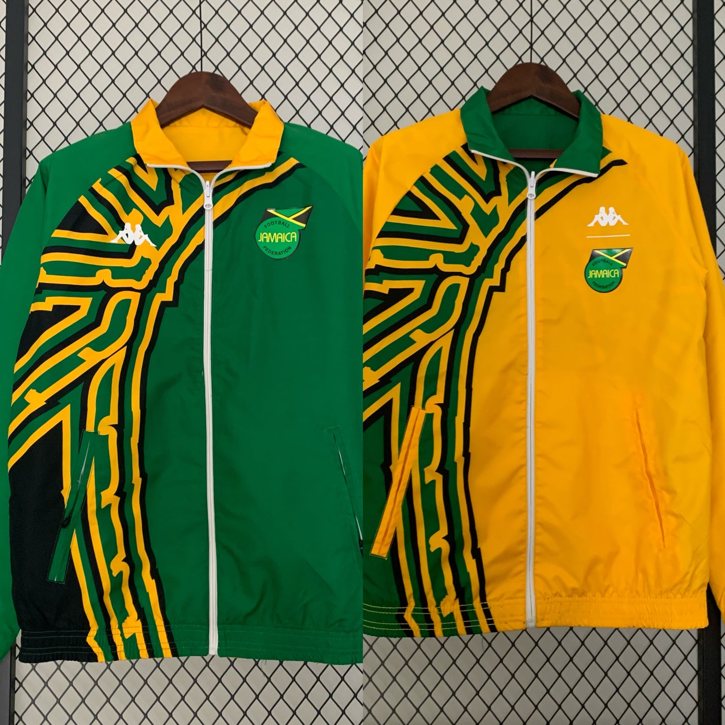 AFCB Jamaica Bob Marley Wendbare Gelb-Grüne Jacke, Beide Größen Jacke