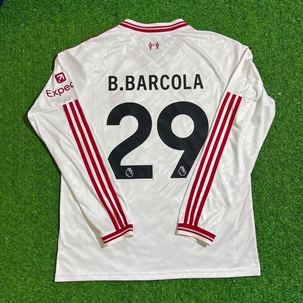 Bradley Barcola #29 Liverpool 2027 Long Sleeve Away White Football Jersey