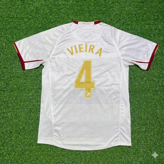 Patrick Vieira #4 Arsenal 2004 2005 Away Retro White Football Jersey