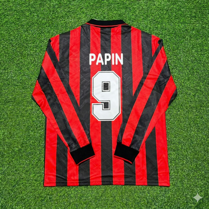 Jean-Pierre Papin #9 AC Milan 1993 1994 Home Long Sleeve Retro Football Jersey