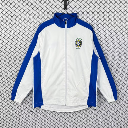 Brazil 1998 White Retro Windbreaker Jacket Jersey