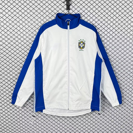 Brazil 1998 White Retro Windbreaker Jacket Jersey