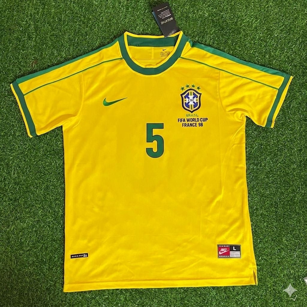 Brazil World Cup 1998 Flávio Conceição #5 Retro Football Jersey