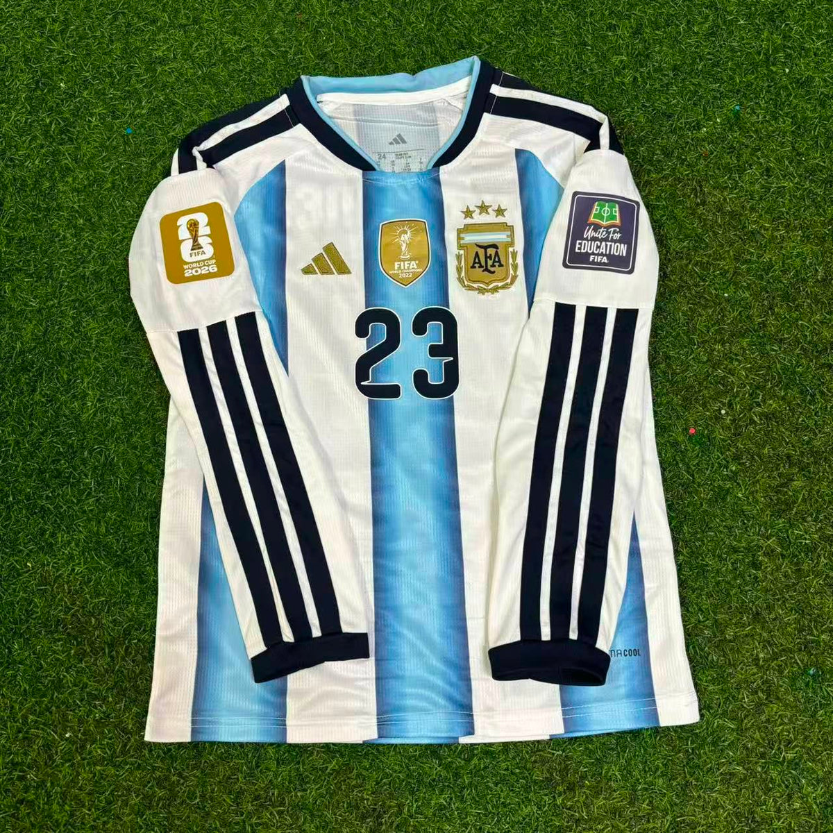 Argentina Emiliano Martinez Goalkeeper 2026 World Cup Home Patch Long Sleeve Kids Football Jersey