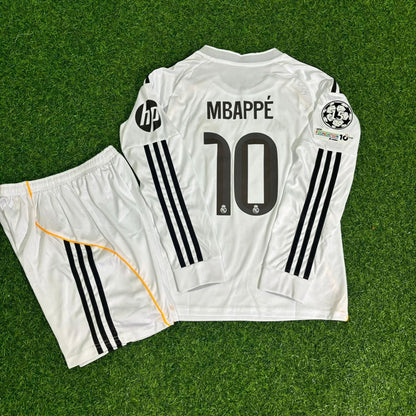 Kylian Mbappe Real Madrid CL Long Sleeve New Season 2026 KIDS Football Jersey Kit