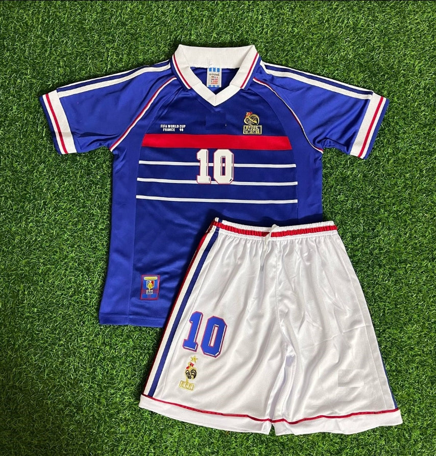 Zinedine Zidane France 1998 Kids Football Jersey Kit
