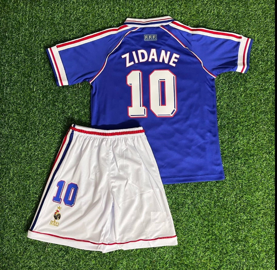 Zinedine Zidane France 1998 Kids Football Jersey Kit