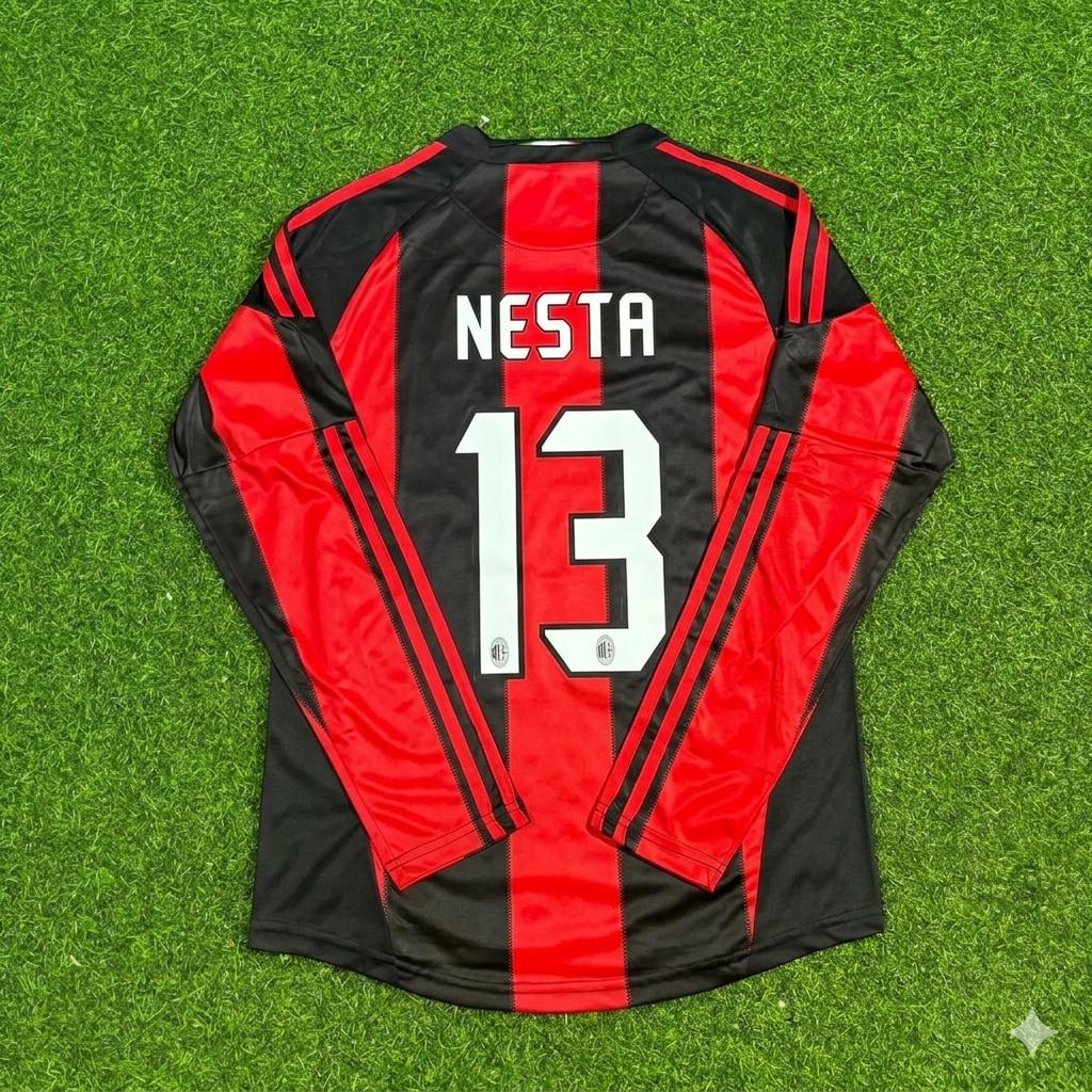 Alessandro Nesta AC Milan 2010-2011 Home Log Sleeve Retro Football Jersey Kit