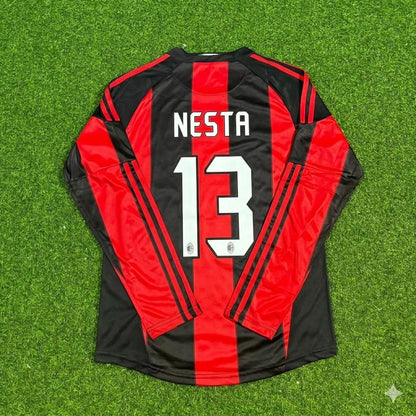 Alessandro Nesta AC Milan 2010-2011 Home Log Sleeve Retro Football Jersey Kit