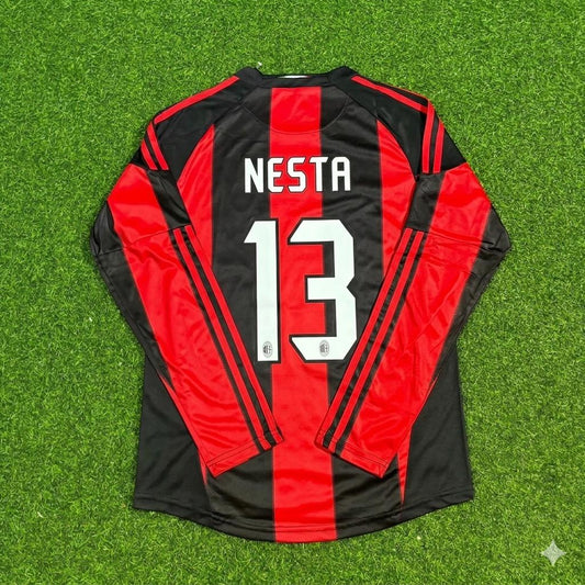 Alessandro Nesta AC Milan 2010-2011 Home Log Sleeve Retro Football Jersey Kit