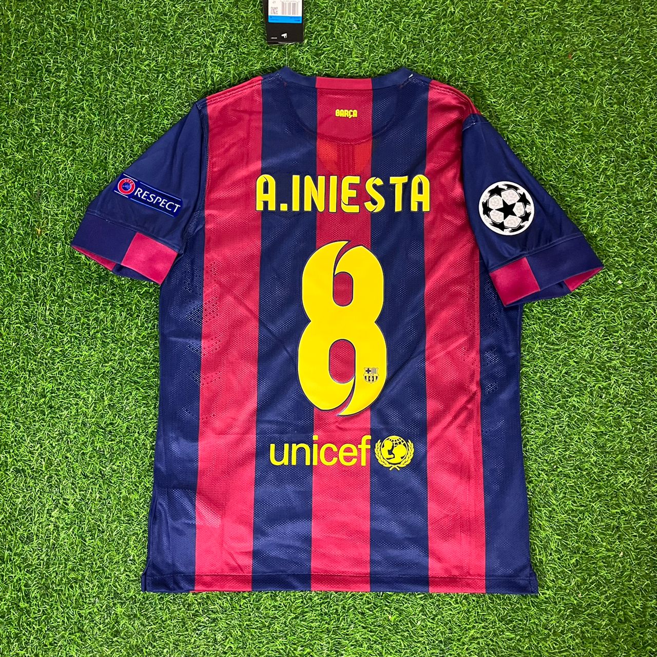 Andres Iniesta #8 Barcelona 2015 Champions League Final Kids Retro Football Jersey