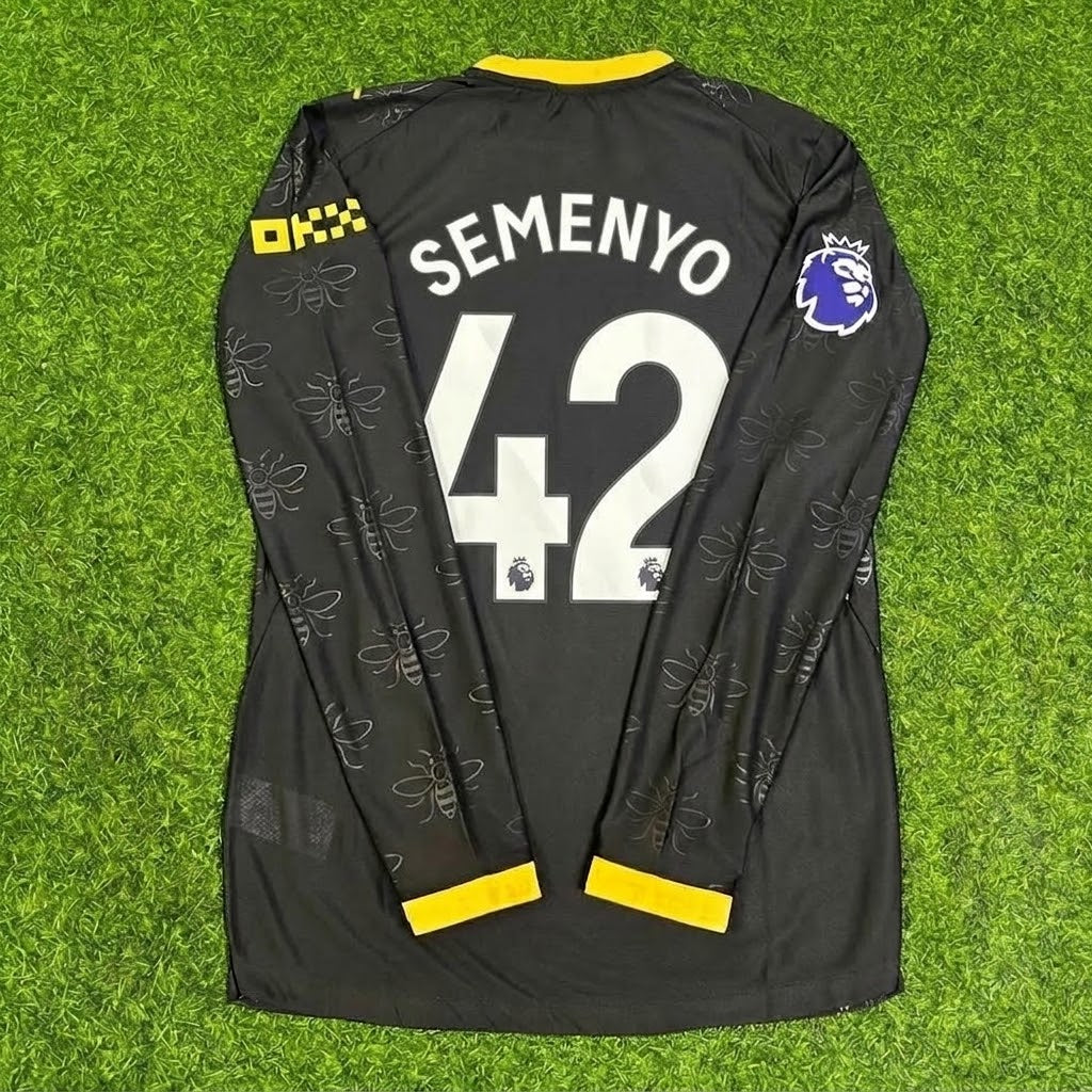 Antoine Semenyo #42 Manchester City 2026-2027 Away Black Long Sleeve Football Jersey