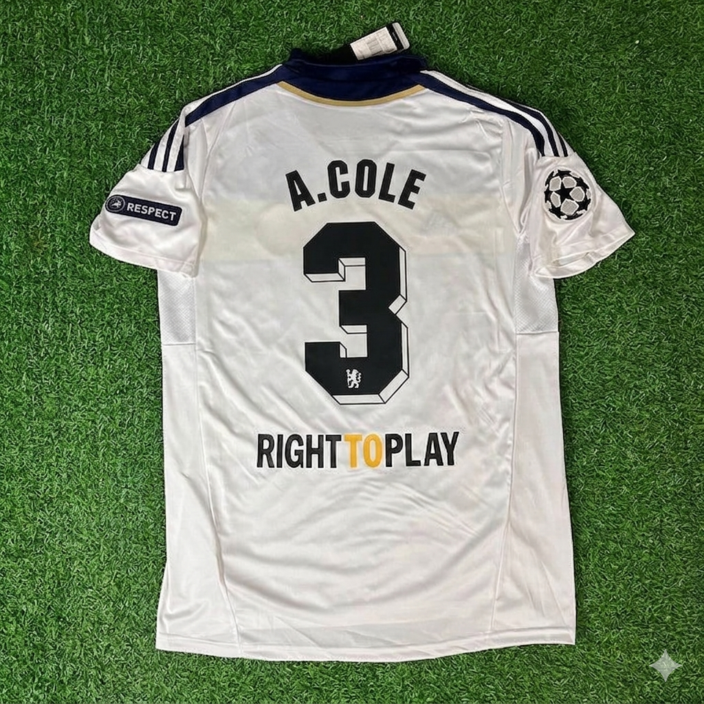 Ashley Cole #3 Chelsea 2011 2012 Champions League White Yellow Retro Football Jersey
