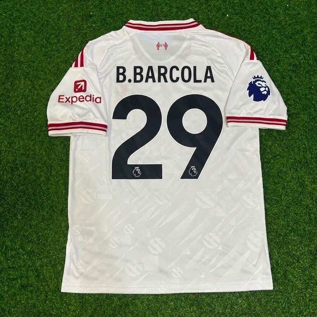 Bradley Barcola #29 Liverpool 2027 White Away Football Jersey