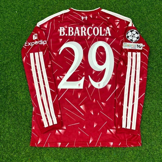 Bradley Barcola #29 Liverpool 2027 Champions League Patch Long Sleeve Home Football Jersey