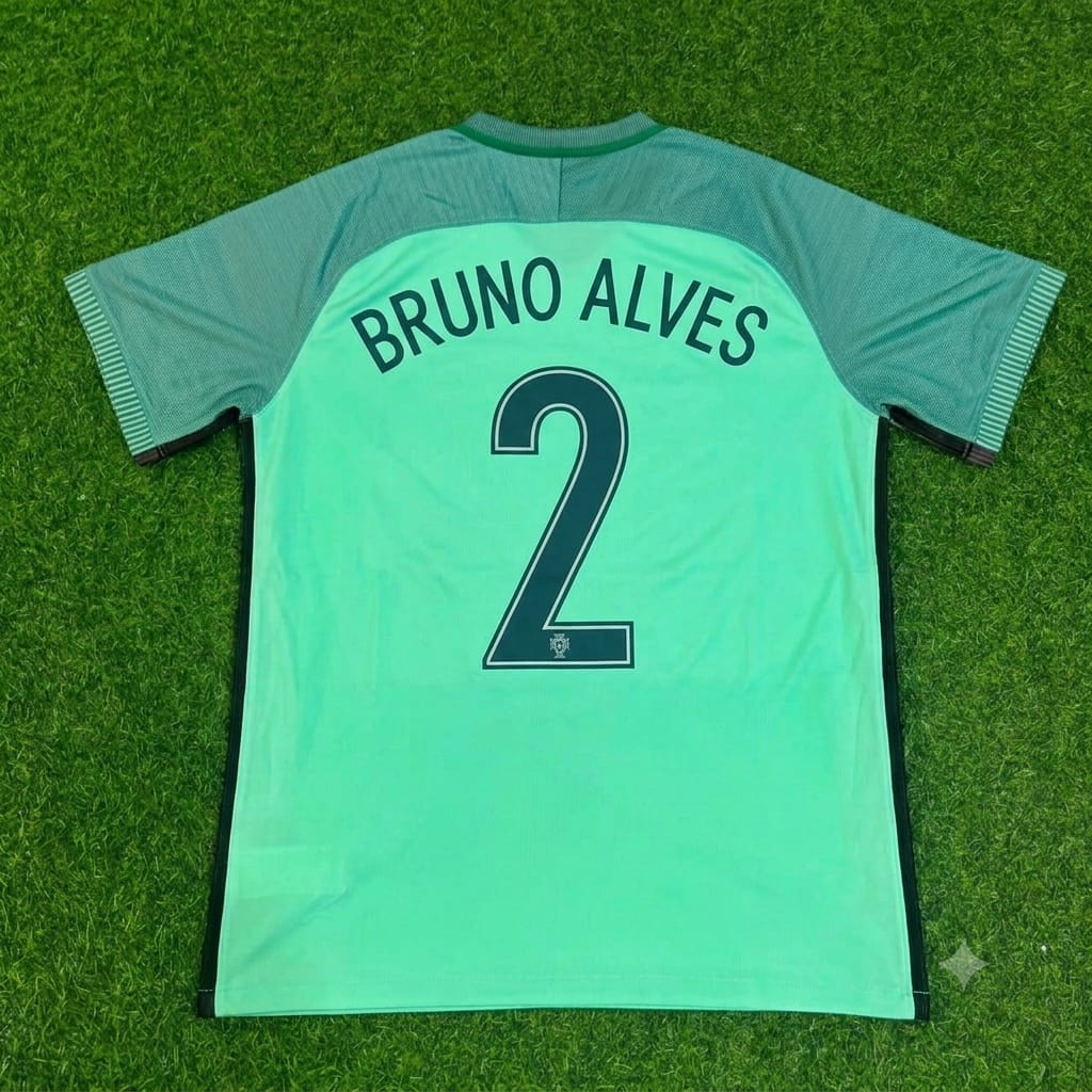 Portugal EURO 2016 Bruno Alves Green Retro Football Jersey