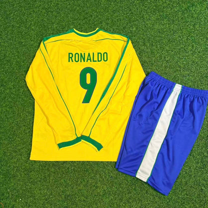 Ronaldo Nazario Brazil 1998 Kids Long Sleeve Retro Football Jersey Kit