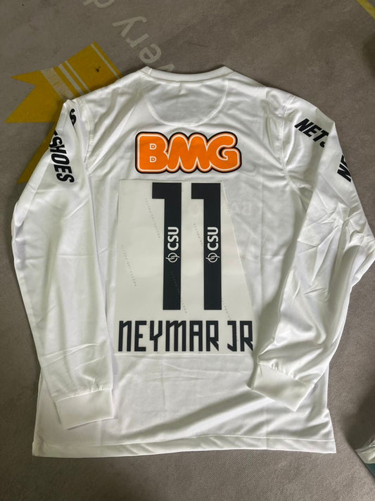 Neymar Jr Santos FC White Retro Long Sleeve Football Jersey Trikot