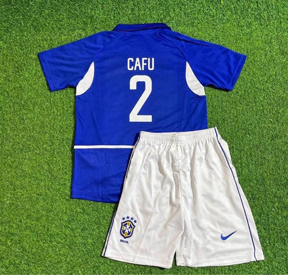 Brazil 2002 Cafu Away Kids Football Jersey