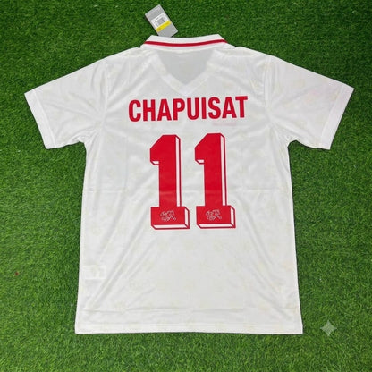 Switzerland World Cup 1994 Stephane Chapuisat White Retro Football Jersey