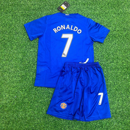 Cristiano Ronaldo Manchester United Blue Kids Children Set Retro Football Jersey Kinder