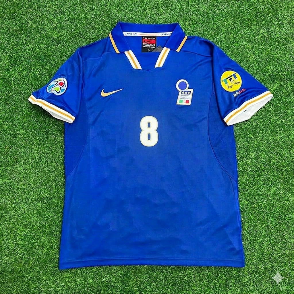 Italy EURO 1996 Antonio Conte #8 Blue Retro Soccer Football Jersey Kit Shirt