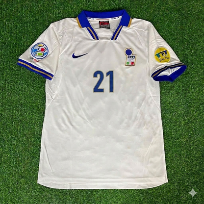 Italy EURO 1996 Gianfranco Zola # 21 White Retro Football Jersey