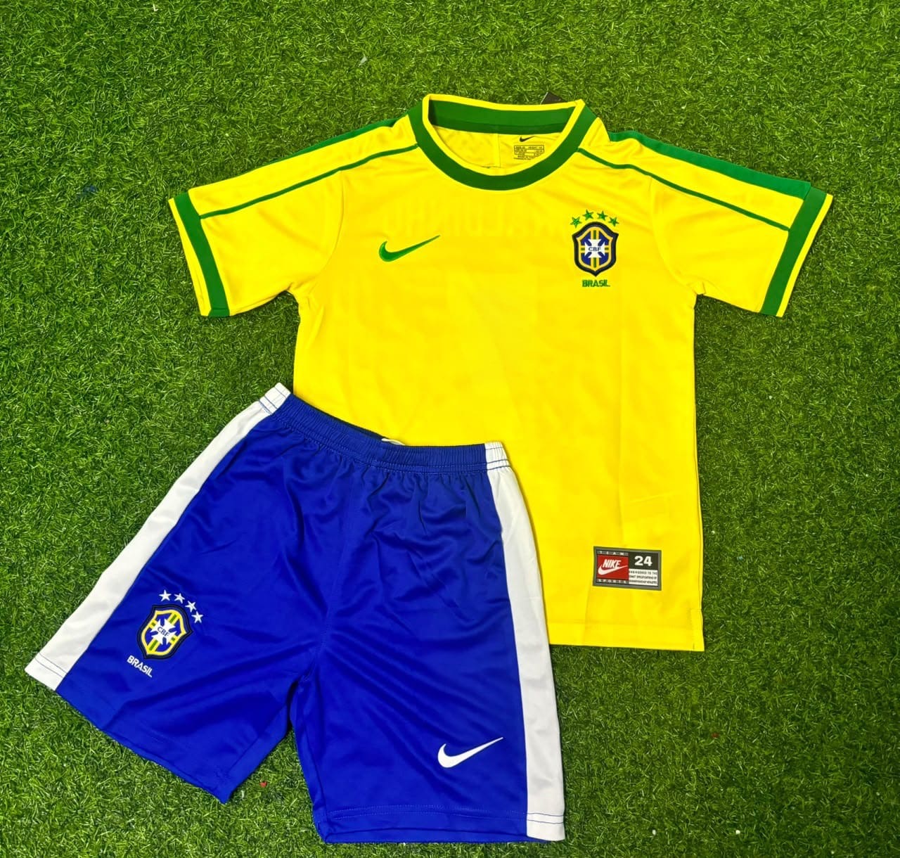 Brazil Neymar Jr. #10 Retro Kids Football Jersey Kit
