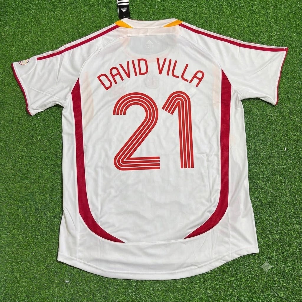 Spain World Cup 2006 David Villa White Retro Football Jersey