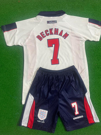 England World Cup 1998 David Beckham Home Kids Kit Kids Football Jersey Kit