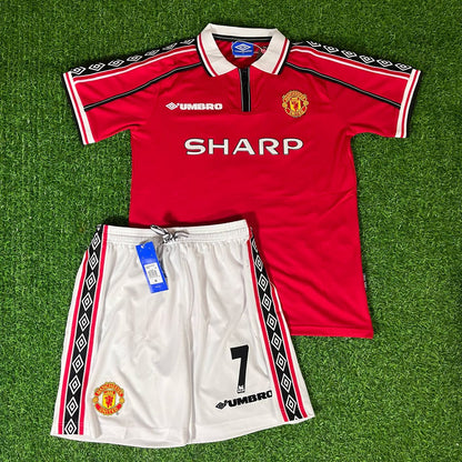 David Beckham Manchester United 1999 Kids Children Set Retro Football Jersey Kinder