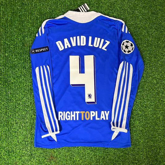 #4 David Luiz Chelsea Champhions League 2012 Munich Final Retro Long Sleeve Jersey Soccer Kit