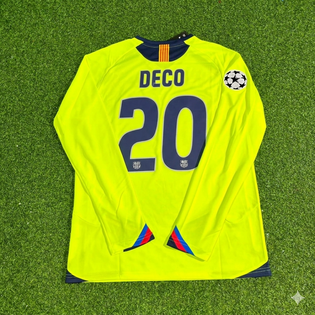 Deco Barcelona 2005-2006 Yellow Green Retro Long Sleeve Football Jersey Kit