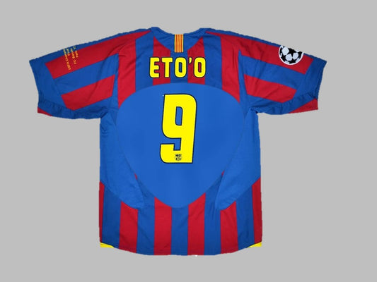 #9 Samuel Eto`o Barcelona 2006 Paris Final vs Arsenal Retro Short Sleeve Football Jersey Soccer Kit