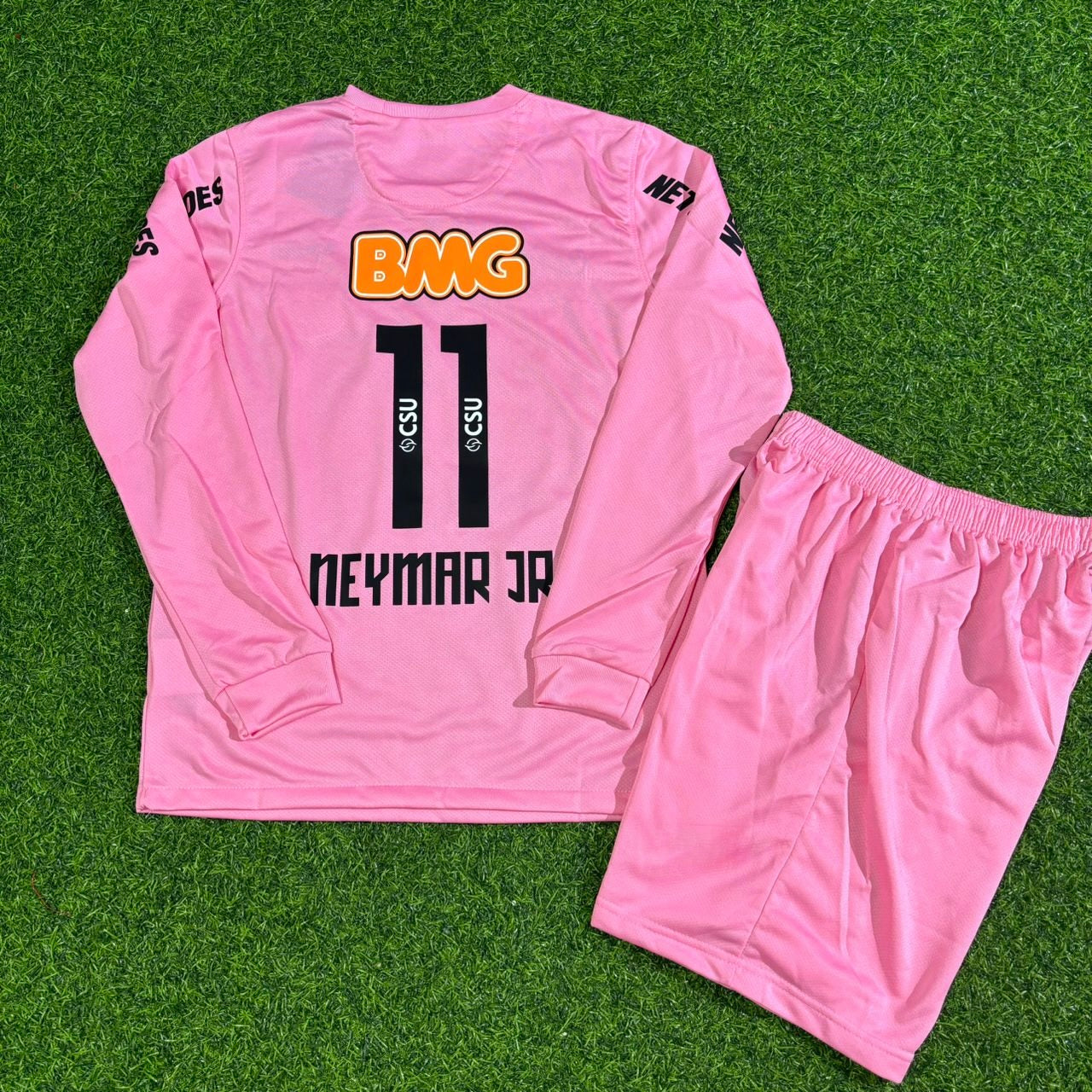 Santos Neymar Jr Kids Pink Long Sleeve Retro Football Jersey