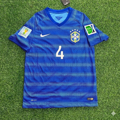 David Luiz 4- 2014 World Cup Retro Blue Football Jersey
