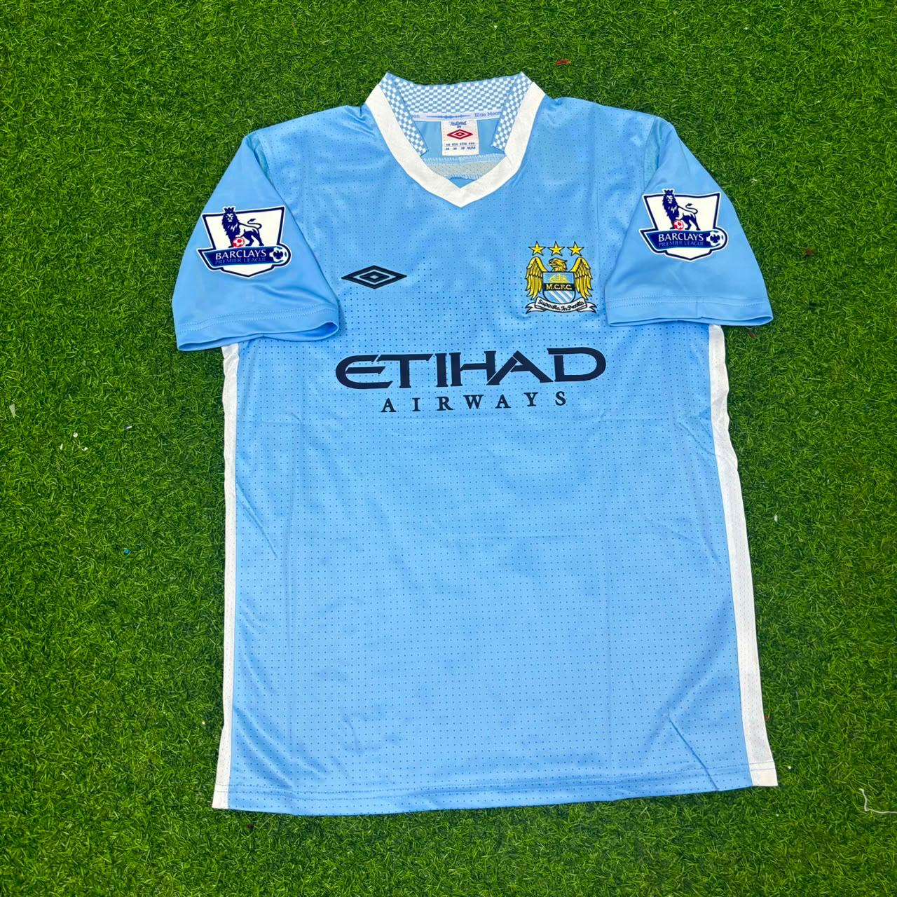 Edin Dzeko 10 Manchester City 2011/12 Home Kit Blue Retro Football Jersey