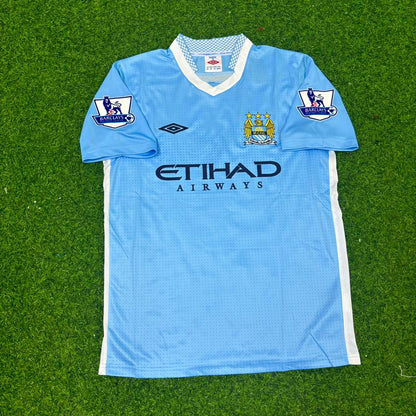 Edin Dzeko 10 Manchester City 2011/12 Home Kit Blue Retro Football Jersey