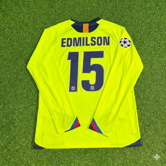 Edmilson Barcelona 2005-2006 Yellow Green Retro Long Sleeve Football Jersey Kit