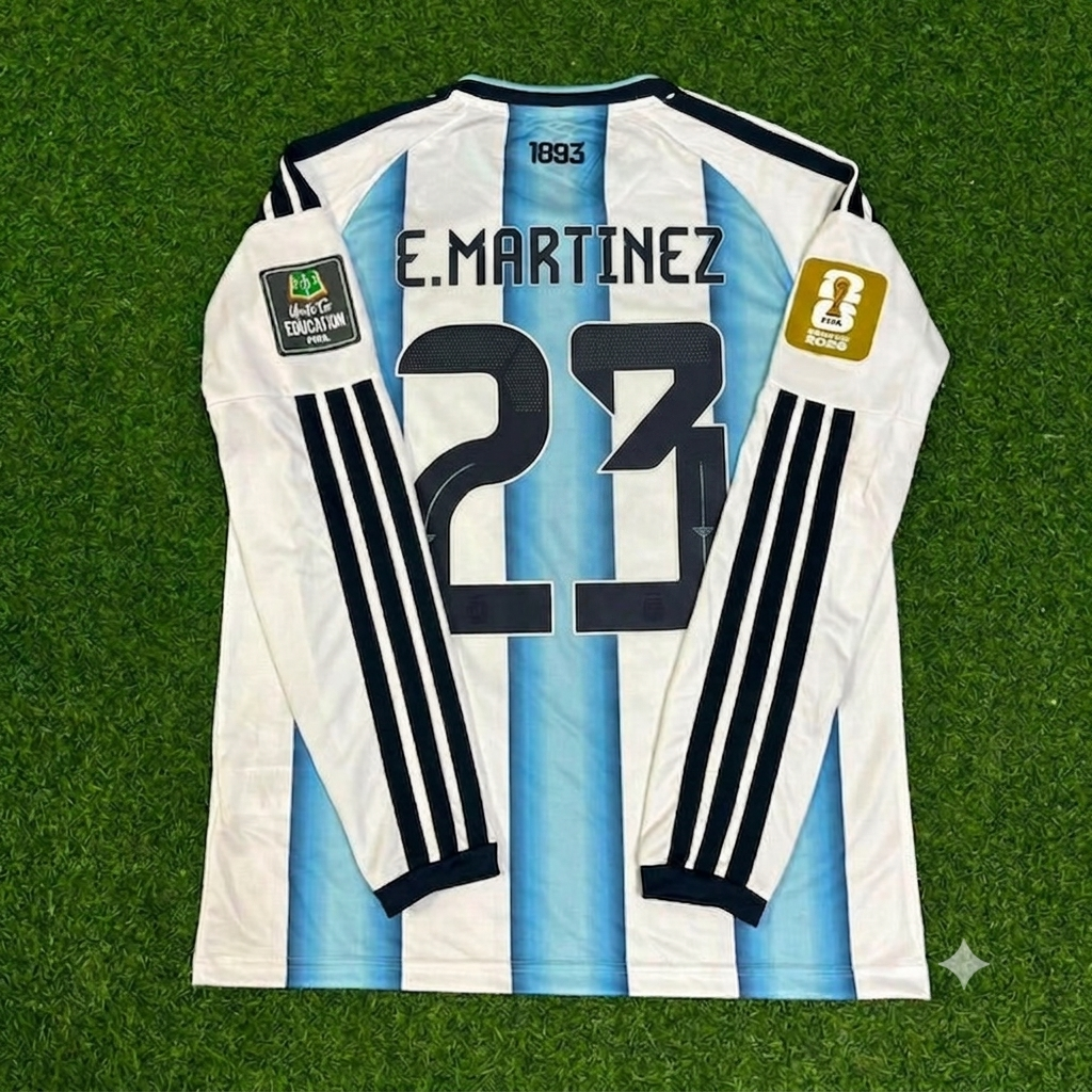 Argentina World Cup 2026 Emiliano Martinez Goalkeeper Home Patch Long Sleeve Football Jersey