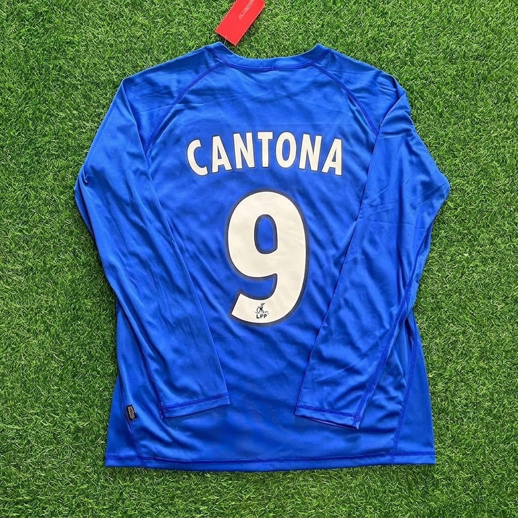 Auxerre Eric Cantona Blue Long Sleeve Retro Football Jersey